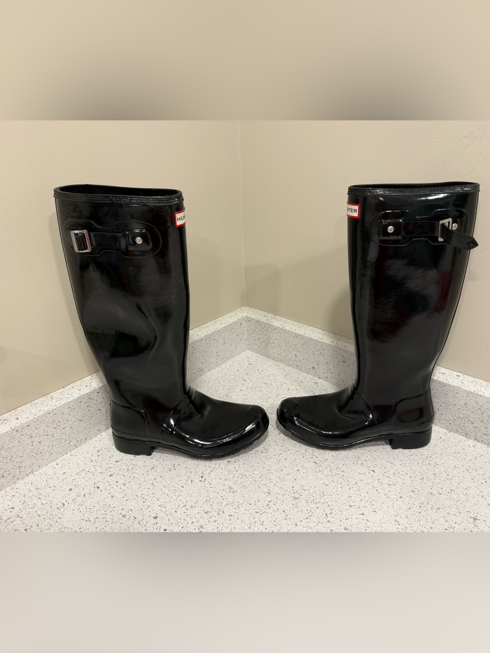 Hunter Black Gloss Tall Rain Boots - Picture 2 of 3